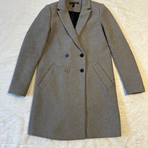 Zara TRF Light Gray Wool Blend Long Pea Coat Small Double Breasted - Picture 9 of 9